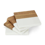 Personalized Marble and Wood Coaster Set