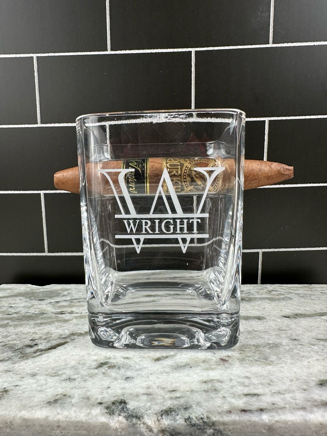 Personalized Whiskey Glass With Cigar Holder