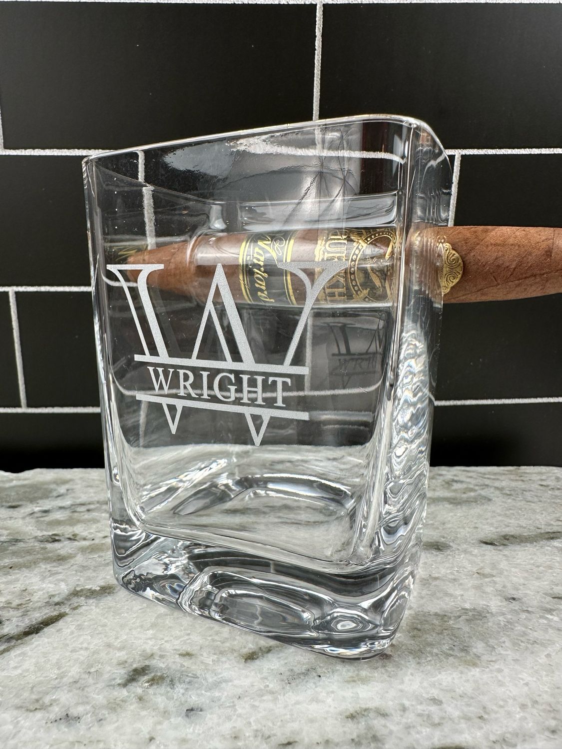 Personalized Whiskey Glass With Cigar Holder