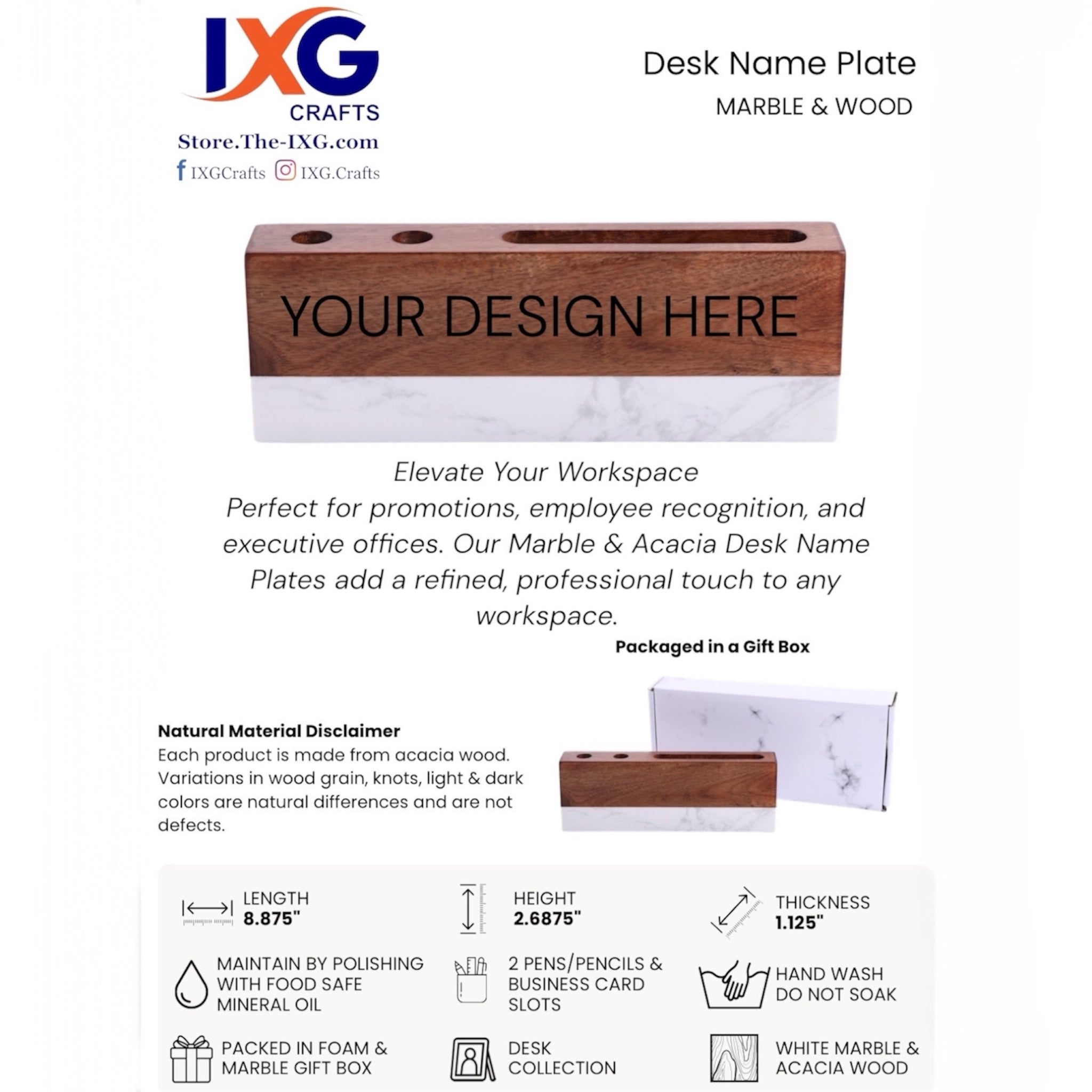 Marble & Acacia Custom Desk Name Plate