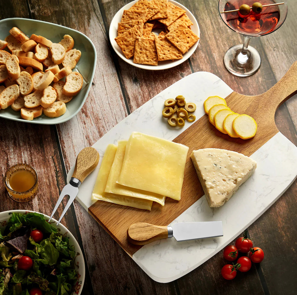 Medium Handle Serving Board with cheese utensils