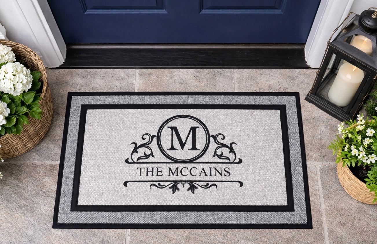 Personalized Door Mat | 18x30 Gray Bordered Mat