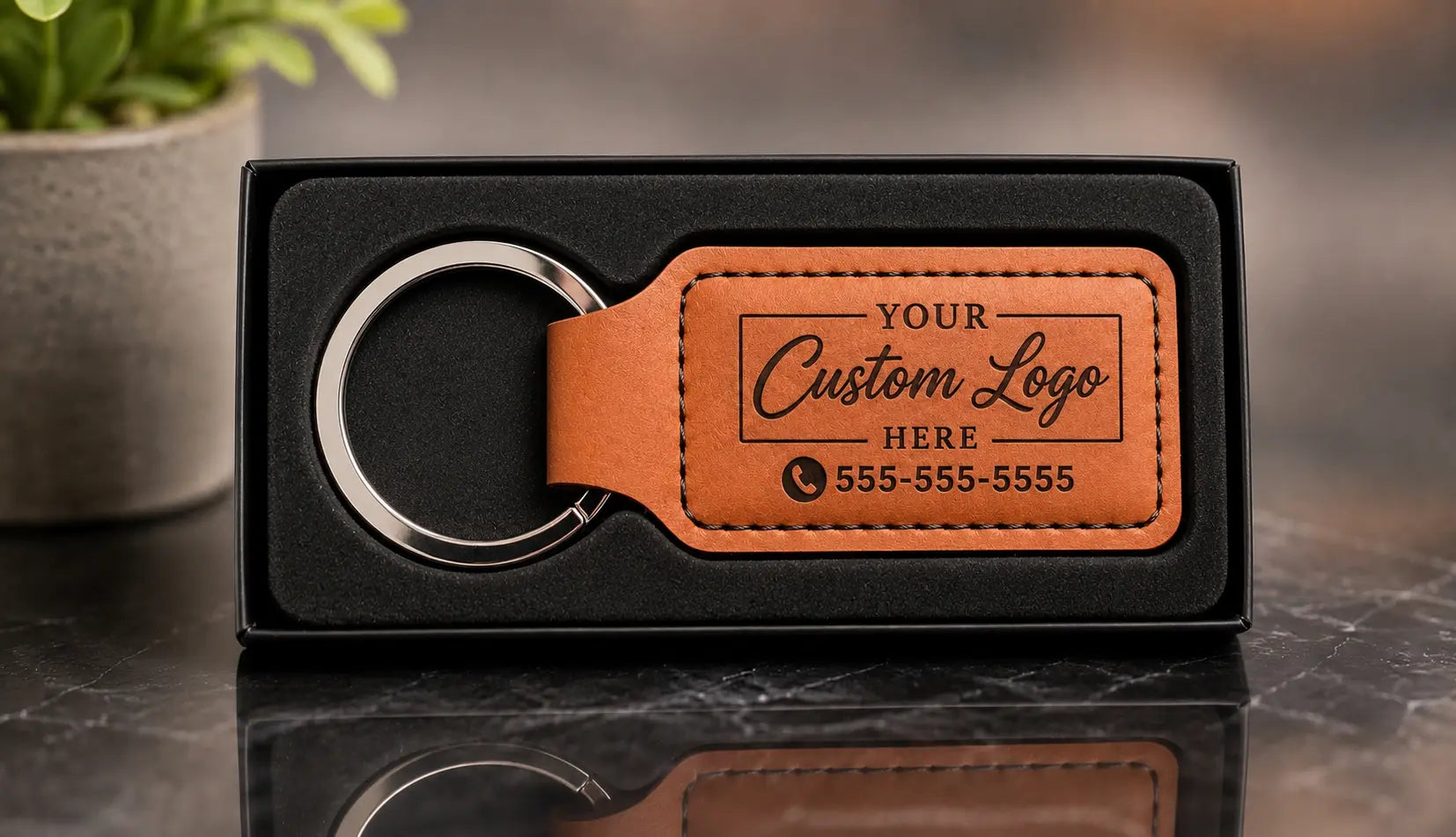 Rectangle Leatherette Keychain