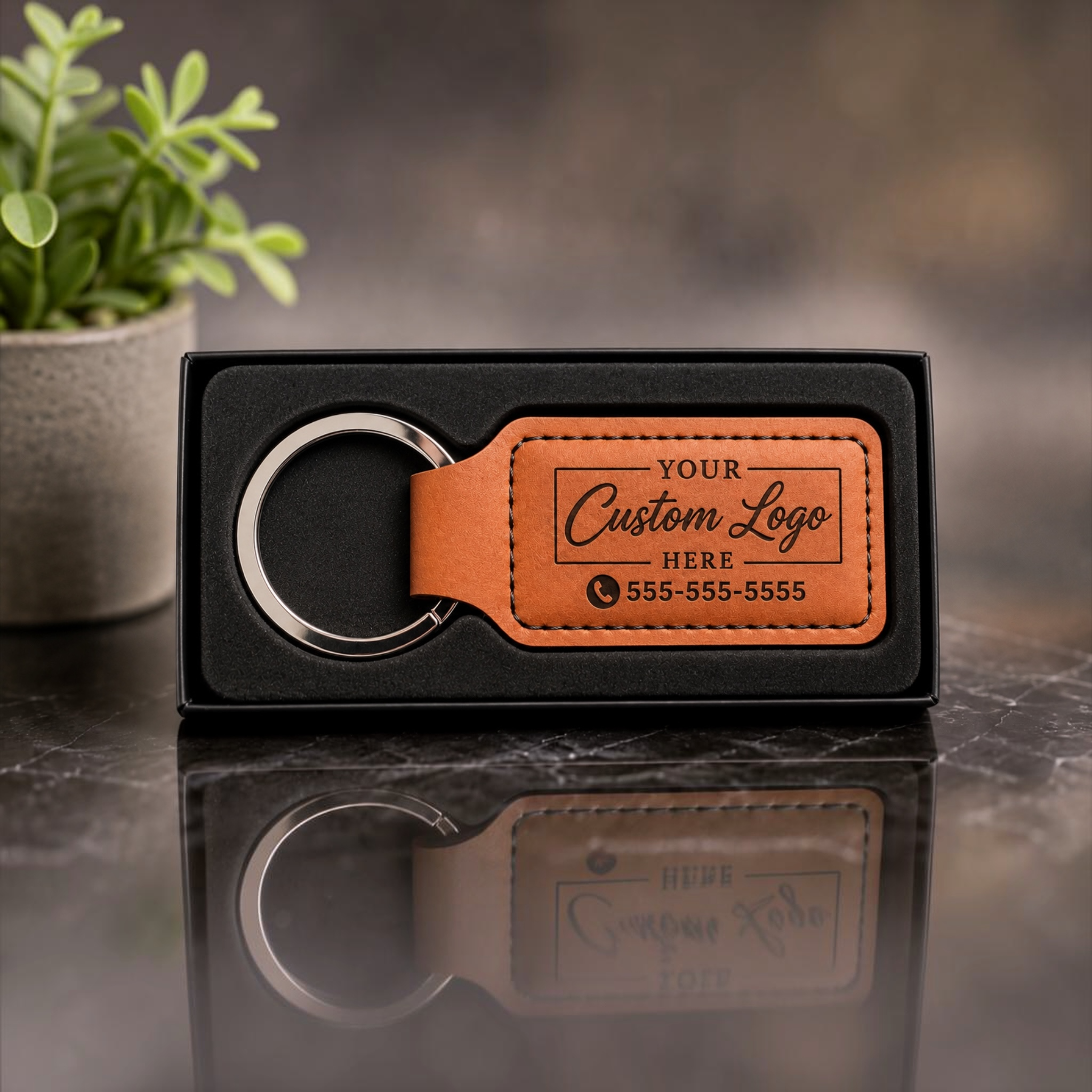Rectangle Leatherette Keychain