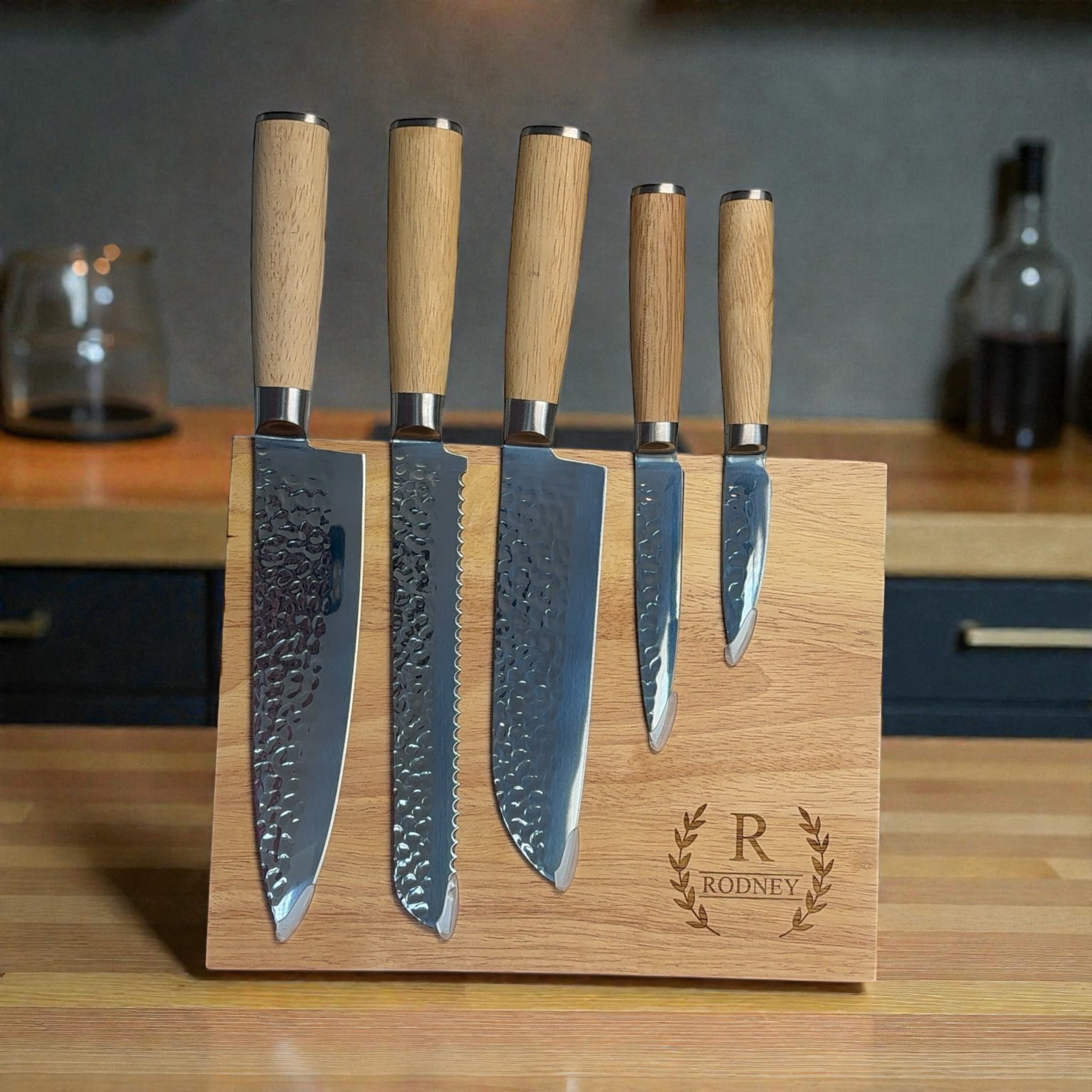 Personalized 6-Piece Kitchen Knife Set with Magnetic Block