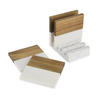 Personalized Marble and Wood Coaster Set