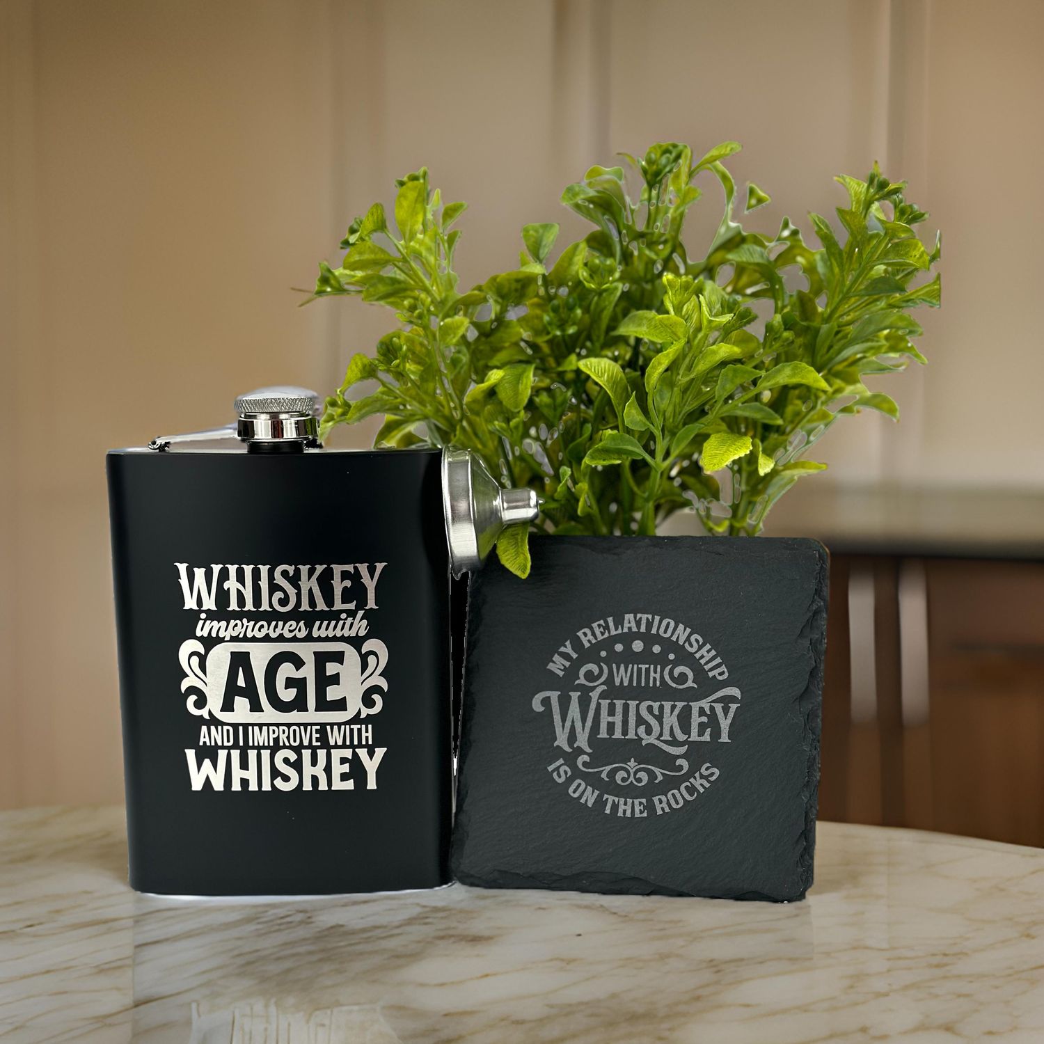 8oz Flask and Coaster Gift Set