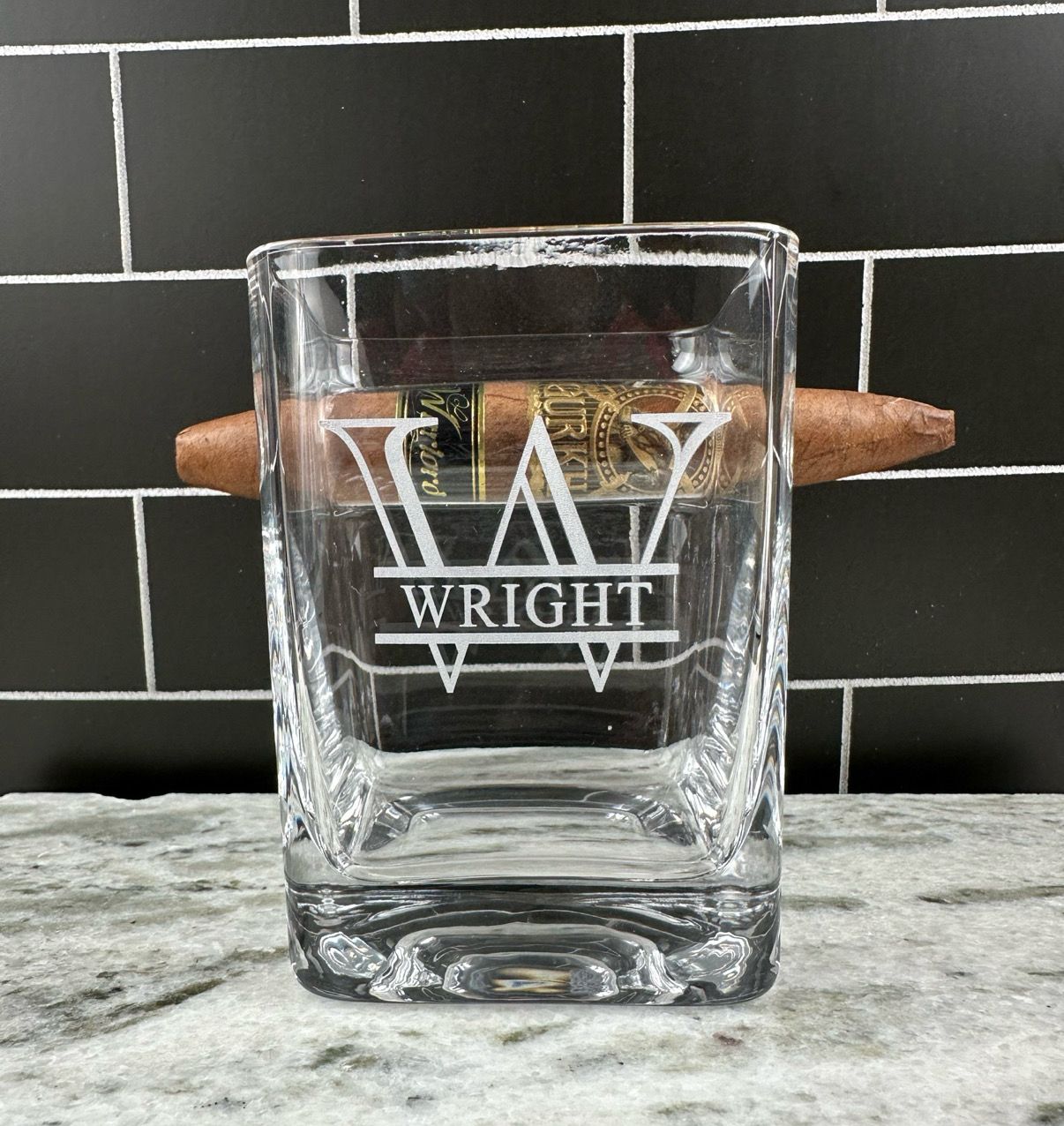 Custom Whiskey Glass & Cigar Holder Bundle