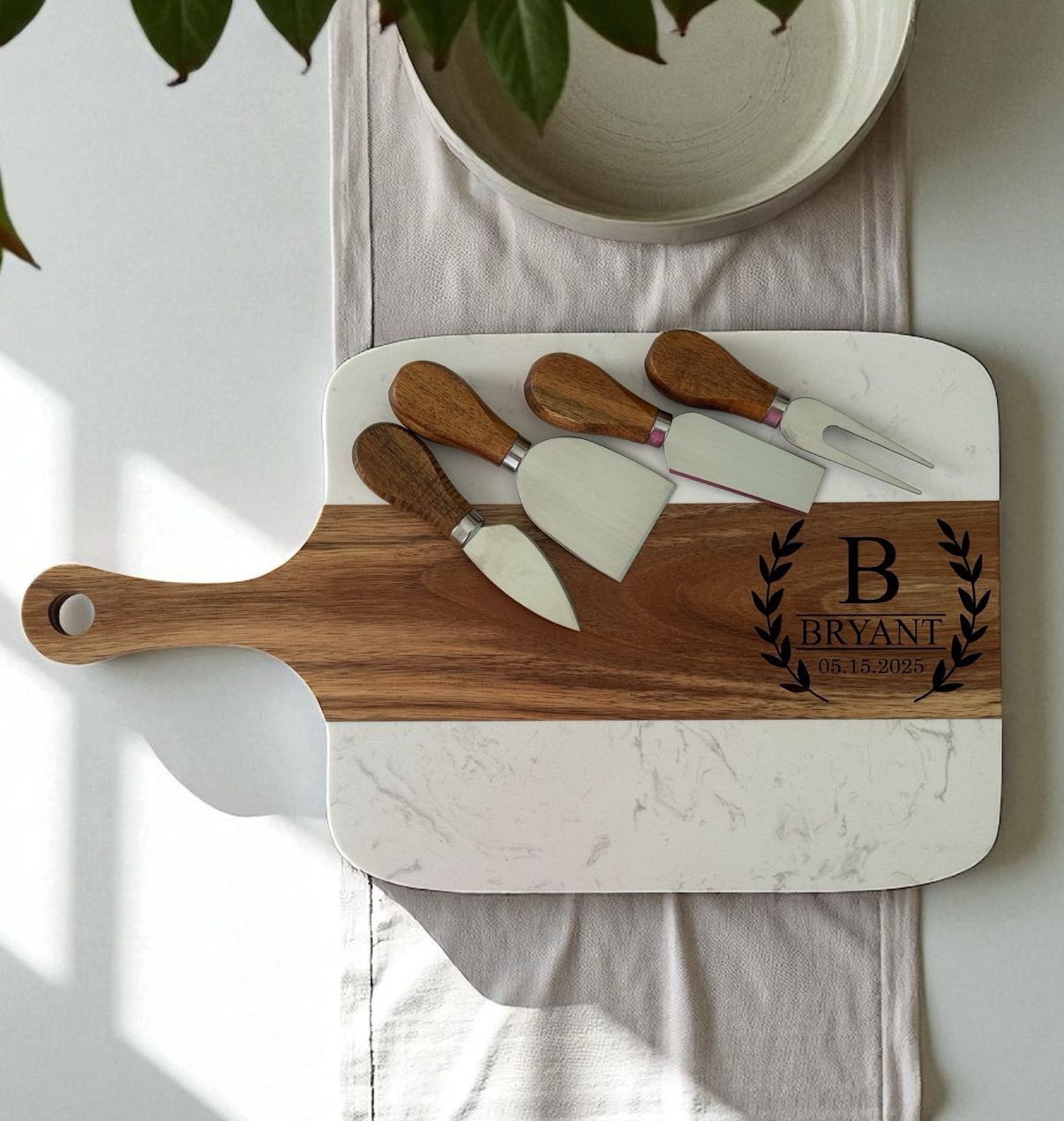 Medium Handle Serving Board with 4 Utensils