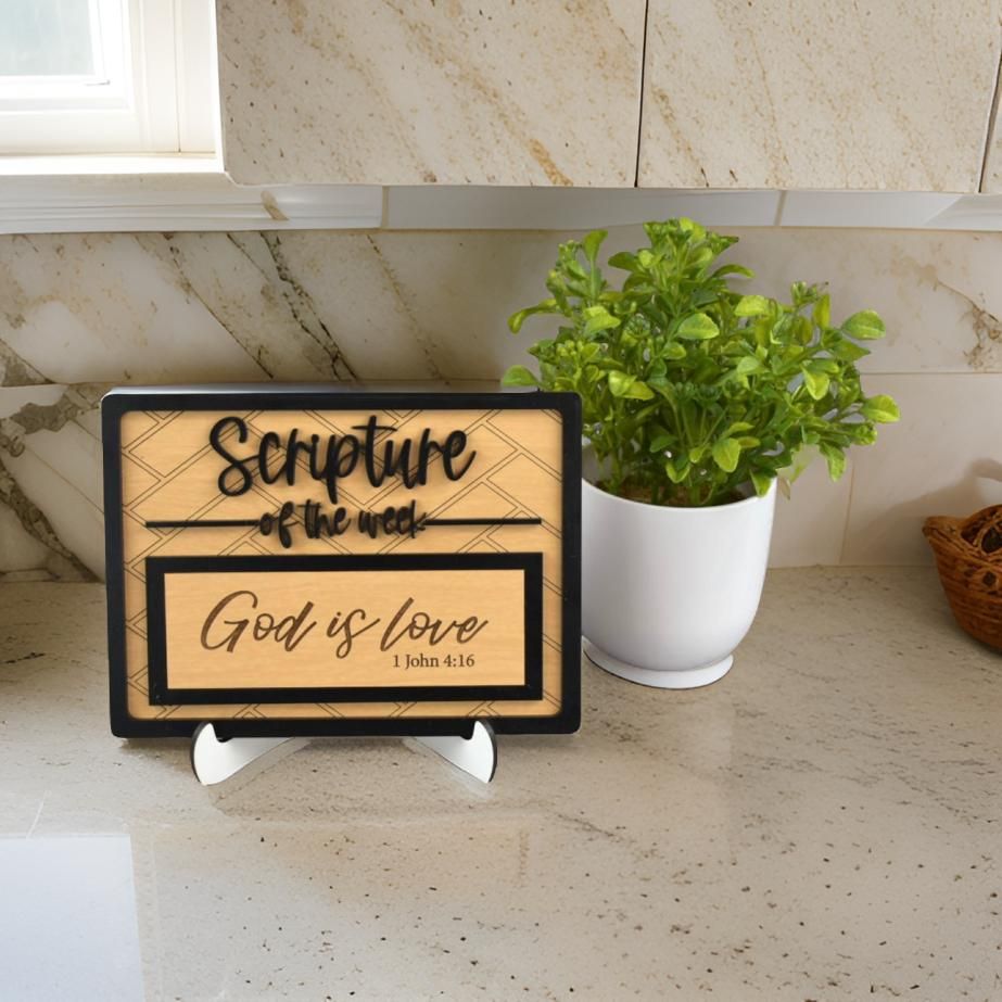 Interchangeable Scripture of the Week Plaque, Choose 10, 26, or 52 Inspirational Bible Verses
